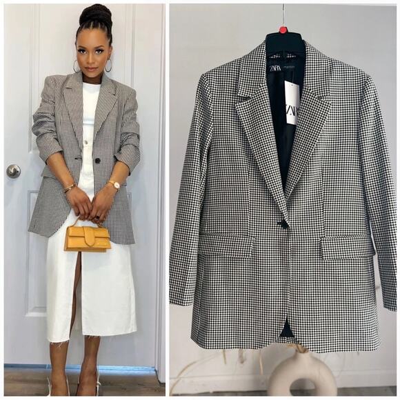 Zara Jackets & Blazers - Zara Blazer Black and White Gingham Straight Cut Blazer